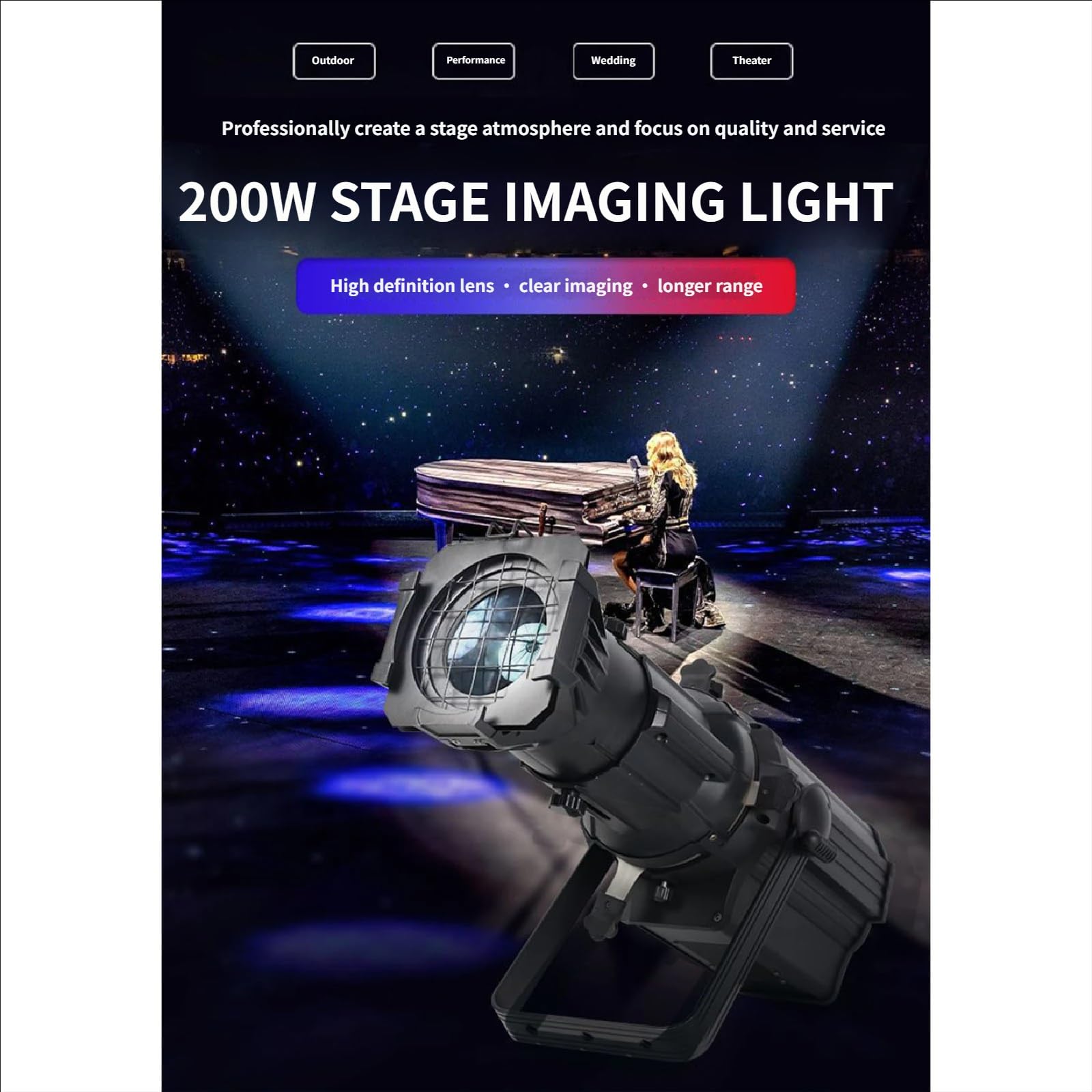 Foco LED De Imagen De Dos Colores, Foco De Escenario DMX512 (Temperatura De Color Ajustable), Resistente Al Agua IP65 Y Con Lente HD, Para Cine Y Televisión, Para Escenario, DJ(150W)