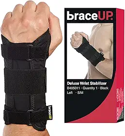 BraceUP Cinta De Pulso Do Túnel Do Carpo Para Mulheres E Homens - Tala De Pulso De Metal Para Suporte De Pulso, Suporte De Mão Para Artrite, Tendinite, Entorse, Alívio Da Dor (S/M, Mão Esquerda)