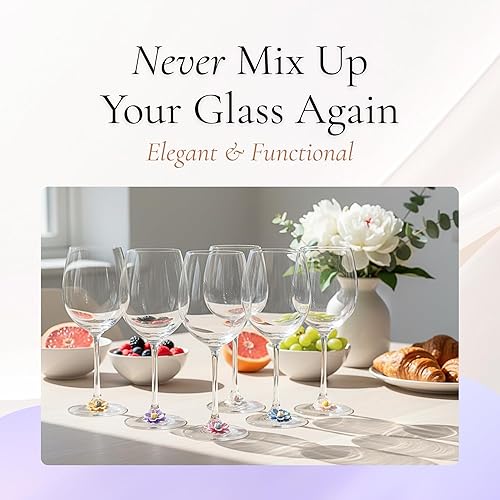 Miniatura 2 de Fount & Haven Dijes para copa de vino, paquete de 8 marcadores de copa de vino con ventosa para copas de tallo y copas sin tallo, marcadores de