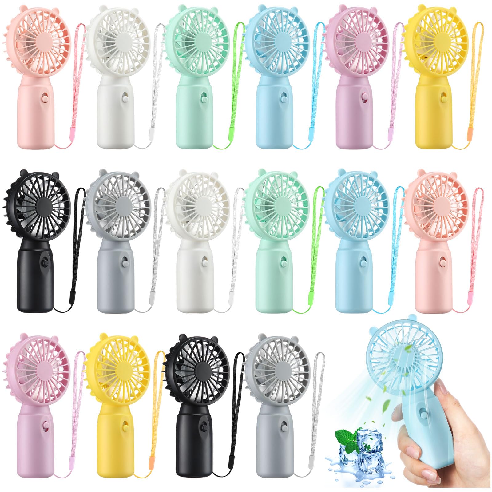 Glooglitter Tragbare Mini-Ventilatoren, batteriebetrieben, mit Umhängeband für Make-up, Wimpern, kühlend, leicht, für Hochzeit, Outdoor, 8 verschiedene Farben, 16 Stück