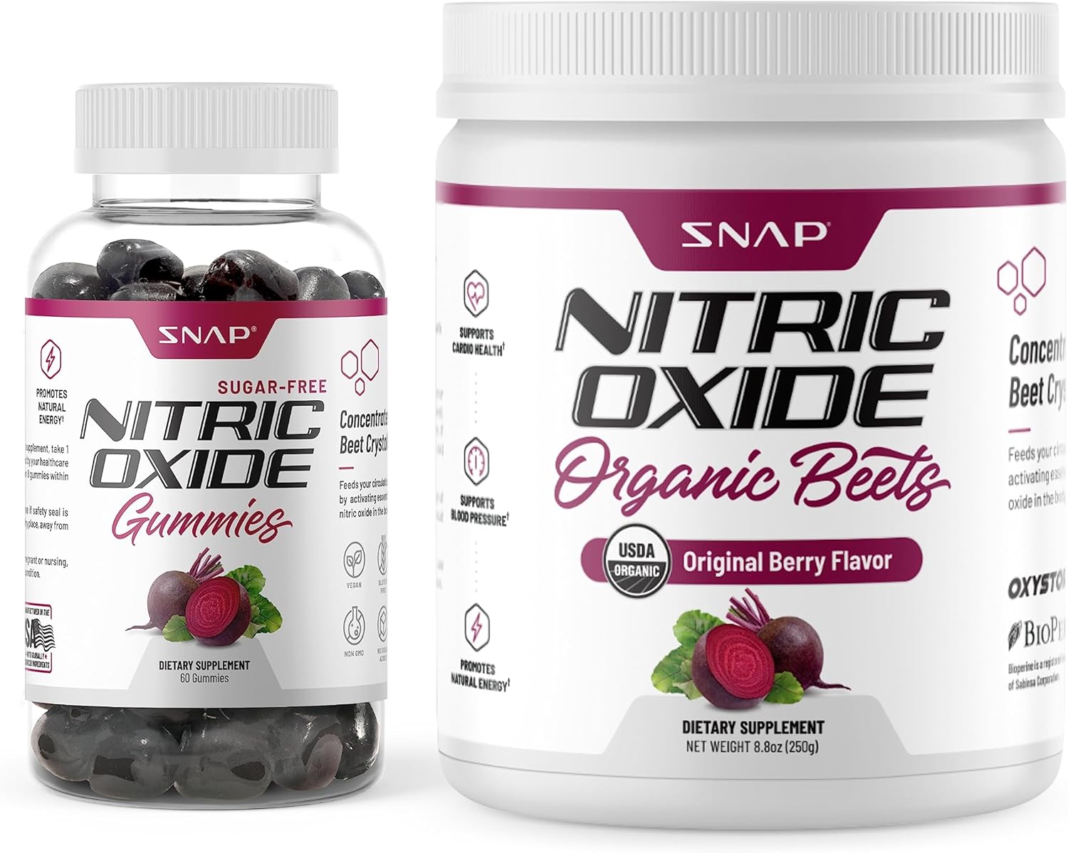 Snap Supplements Nitric Oxide Beetroot Powder and Gummies