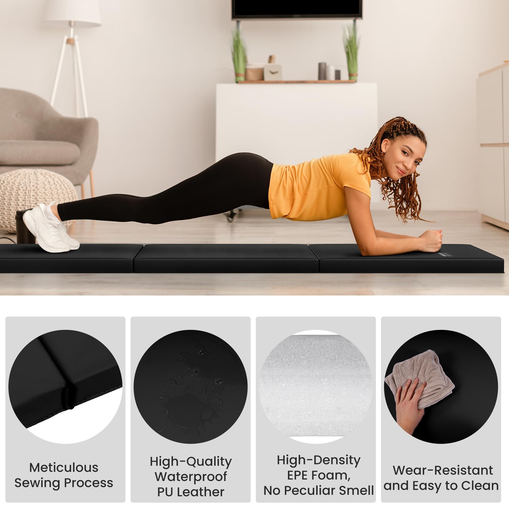 Fitvids Folding Exercise Gymnastics Mat for Tumbling, 2'x6'x2" Gym Workout Mat with Carrying Handles High-Density Anti-Tear Portable Fitness Aerobics Mats for Home Gym Yoga Pilates MMA Core Training, Multiple Colors