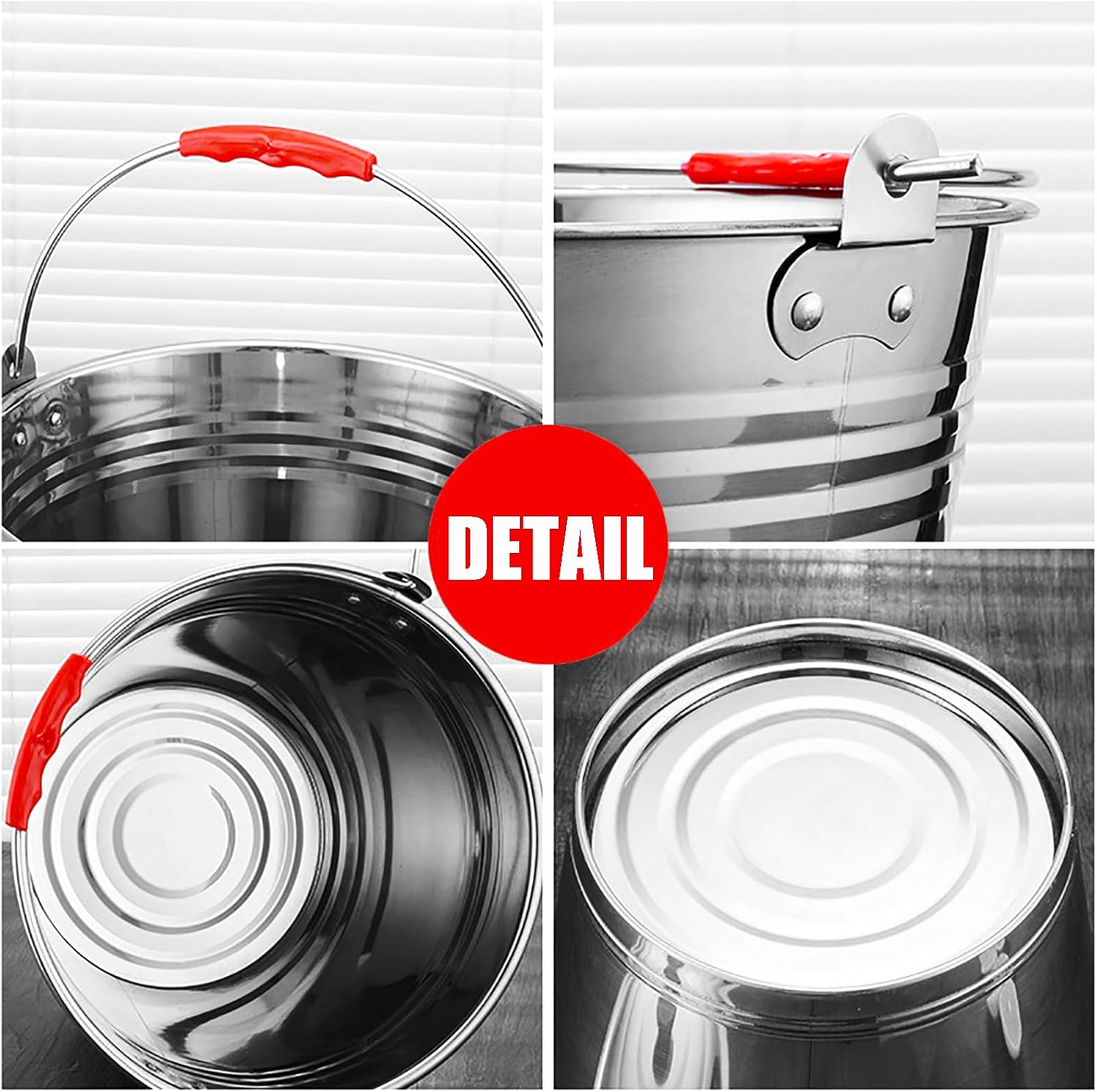 Nicunom 3 Pack 4 Gallon Metal Bucket Pail Container with Handle, Heavy Duty All Purpose Pails Food Grade Steel Buckets for for Outdoor and Household