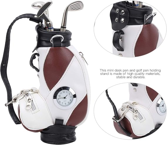 Mini Desktop Bag Pen Clock, Zinc Alloy PU Leather Pen Holder with Electronic Time Clock, for Lovers Office Desk Decor Gift