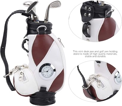 Mini Desktop Bag Pen Clock, Zinc Alloy PU Leather Pen Holder with Electronic Time Clock, for Lovers Office Desk Decor Gift