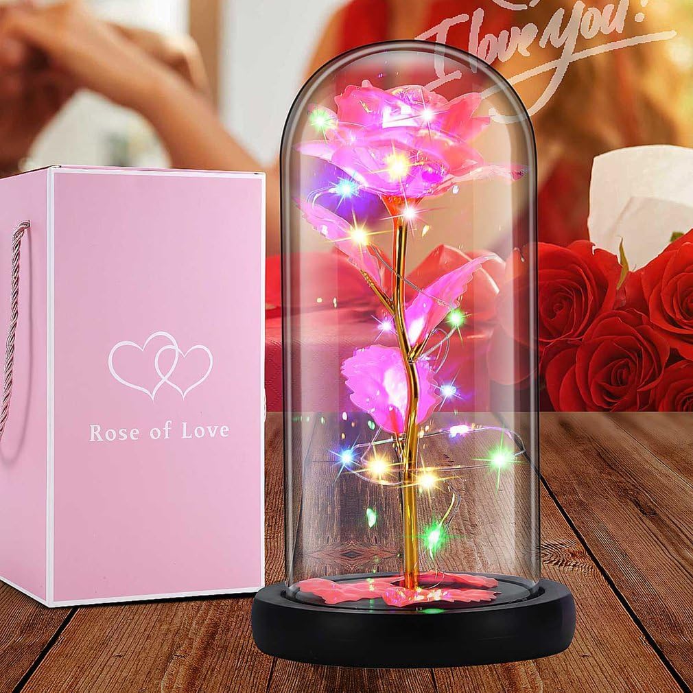 Beauty and the Beast Eternal Rose in Glass Dome LED Lights Crystal Rose