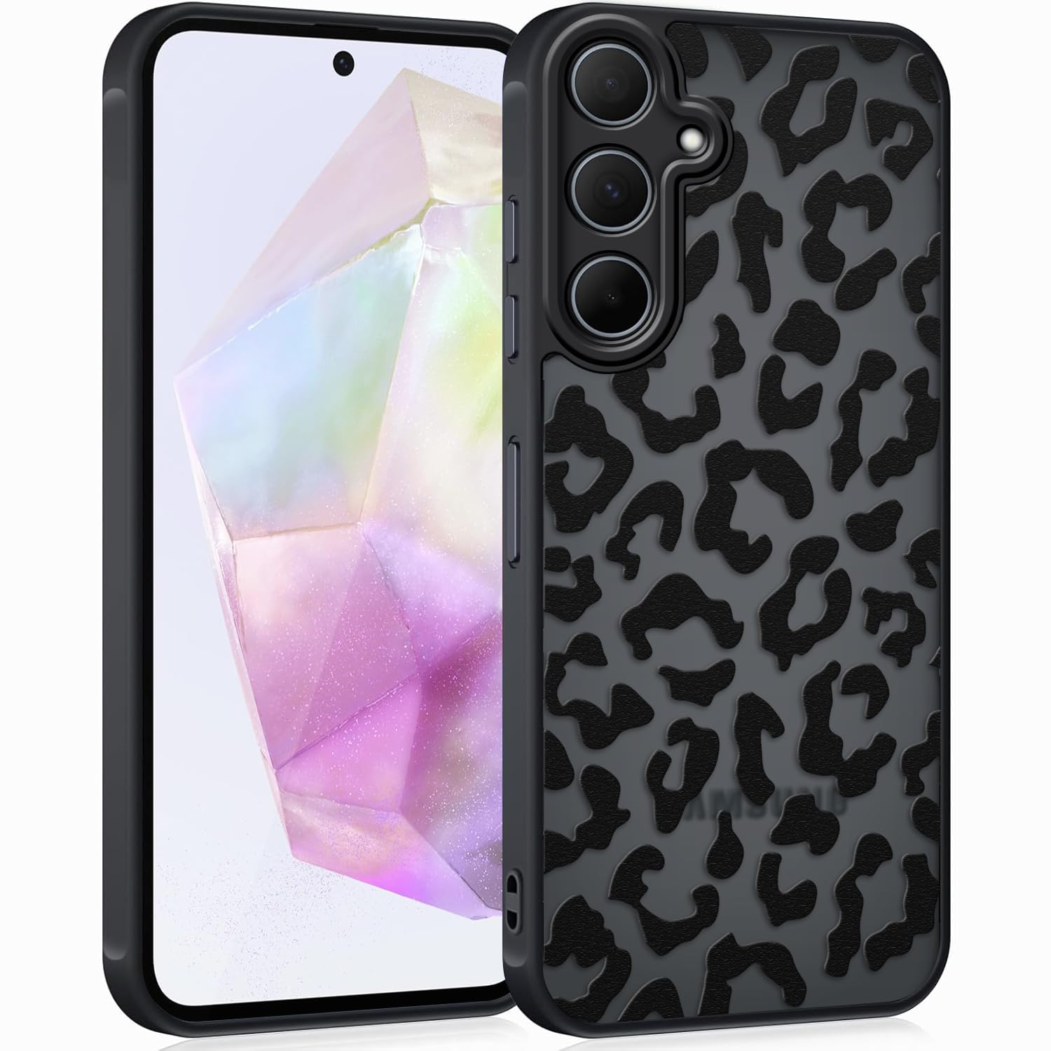 Coqinen Cover per Samsung Galaxy A35 5G, Custodia Traslucida Opaca Case con Moda Leopardata Aesthetic Motivo, Sottile Antiurto PC + TPU Bumper Protettiva, Nero