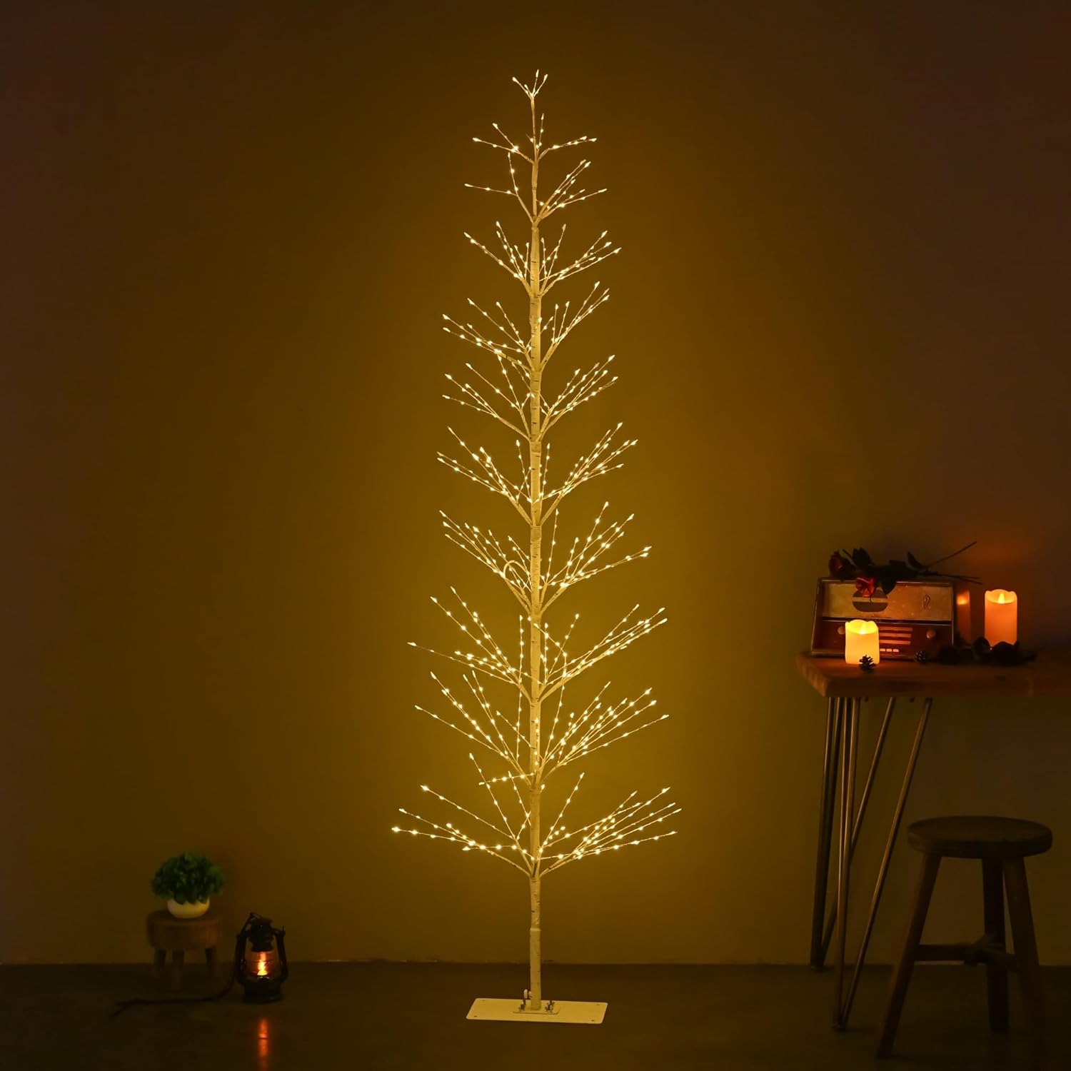 7FT Birch Tree with 736 LED Lights, Artificial Tree IP44 Waterproof Twinkle Light White Christmas Tree for Indoor Outdoor Festival Wedding Party Christmas Decorations (7FT/736LED)