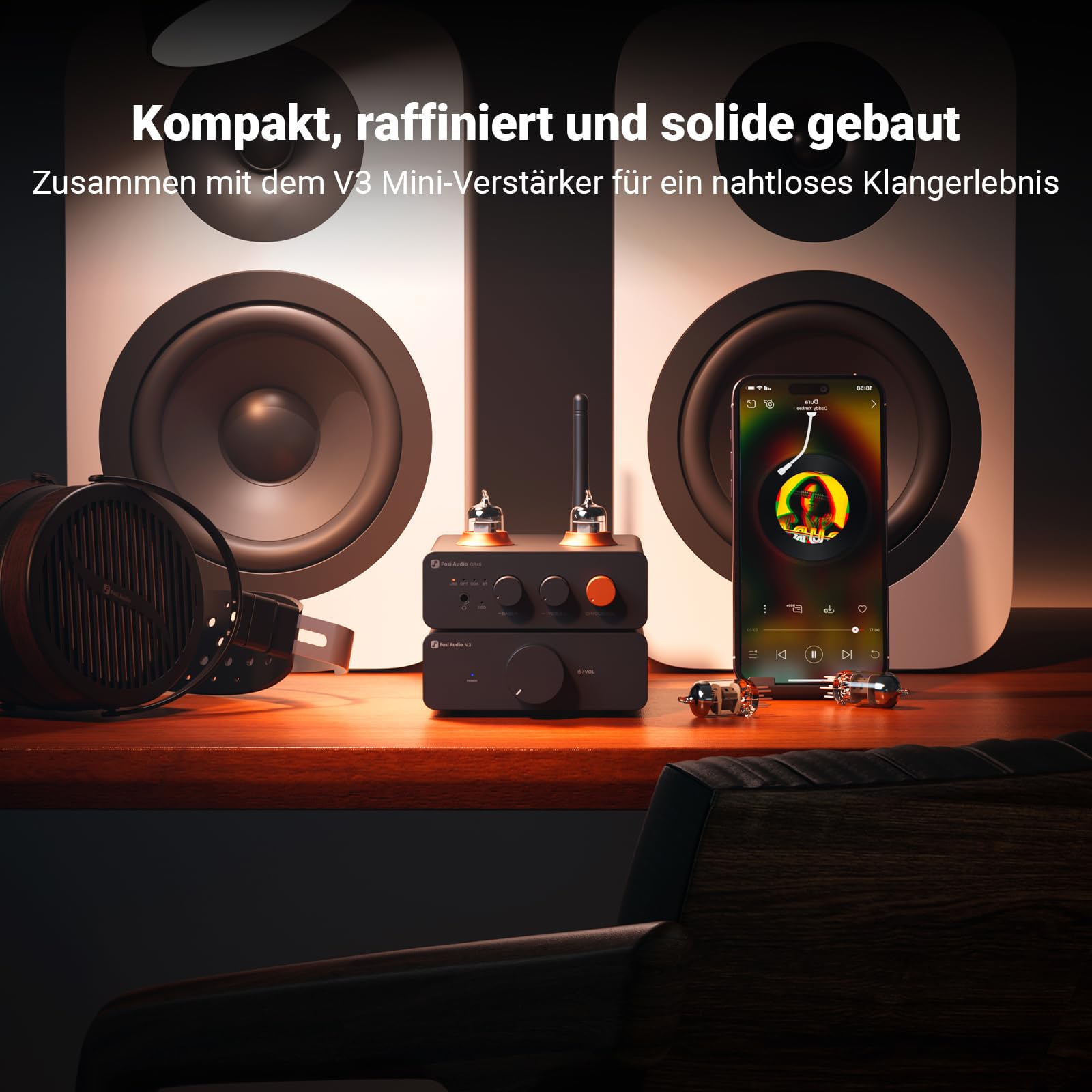 Fosi Audio GR40 Kopfhörerverstärker DAC Röhrenverstärker Vorverstärker Stereo, für 3.5mm Home Audio Aktivlautsprecher, Digital-Analog-Wandler Vorverstärker mit Bluetooth und USB/Opt/Coax