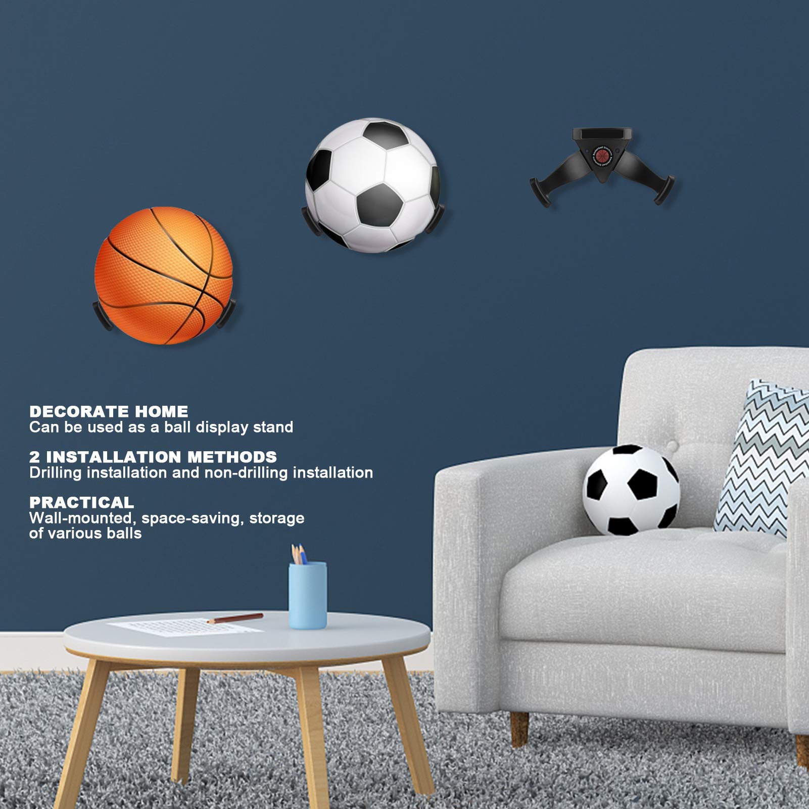 8 Supporti Parete Per Palloni - Display Rack Per Calcio, Basket, Pallavolo E Rugby - Foto 7