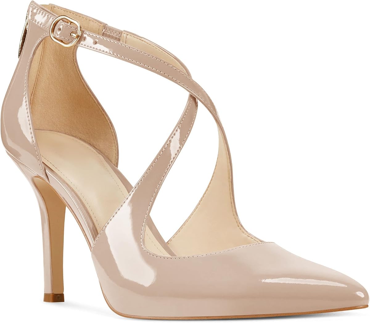 Zapatos de tacón alto para mujer con punta cruzada y correa cruzada D'Orsay con cremallera y tacones de aguja para fiesta