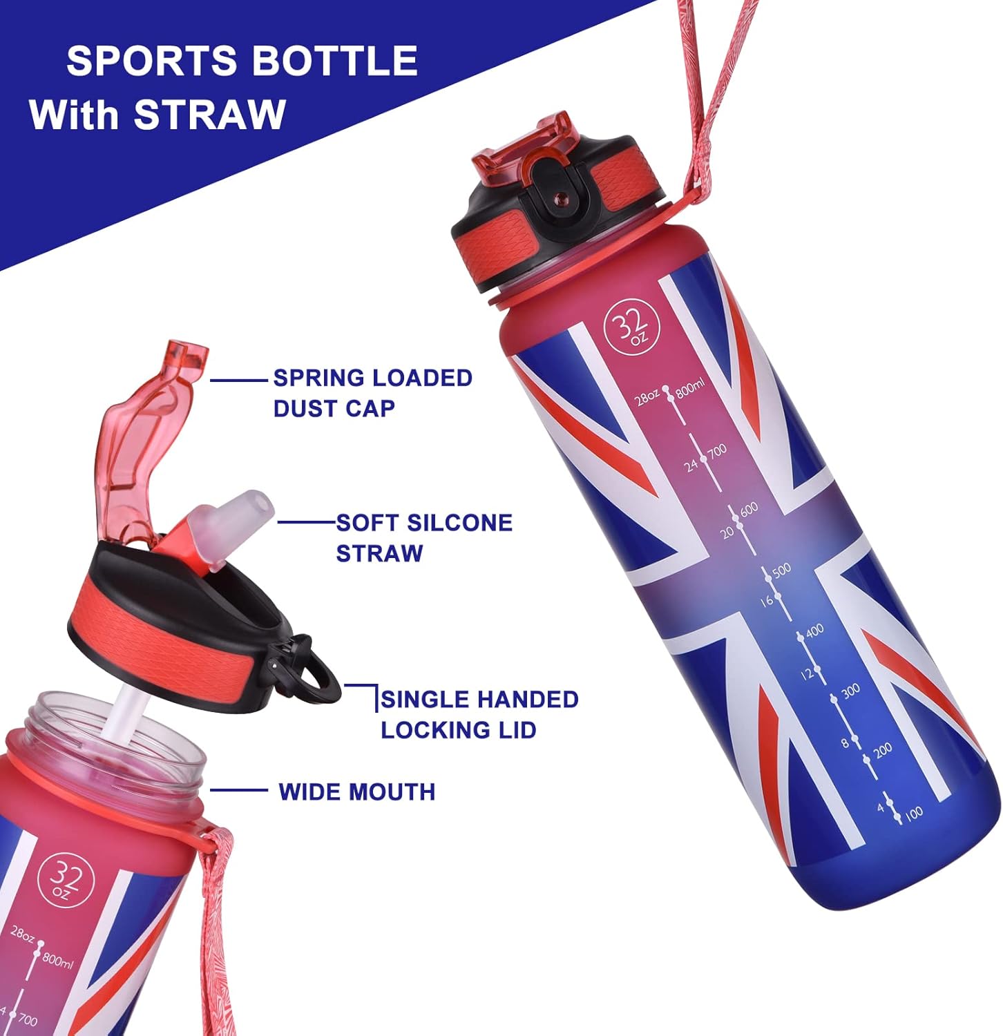 EYQ Leak Proof Water Bottle 1L, Tritan BPA free Drinks Bottle for