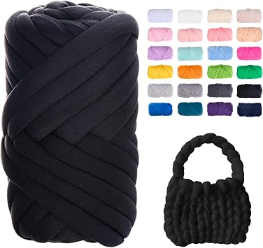 JeogYong Chunky Yarn for Hand Knitting, 1.1lb/20 Yards Arm Knitting Bulky Giant Tubular Yarn for Bags, Baskets, Pillows, Pet Nests, DIY Crafts Black