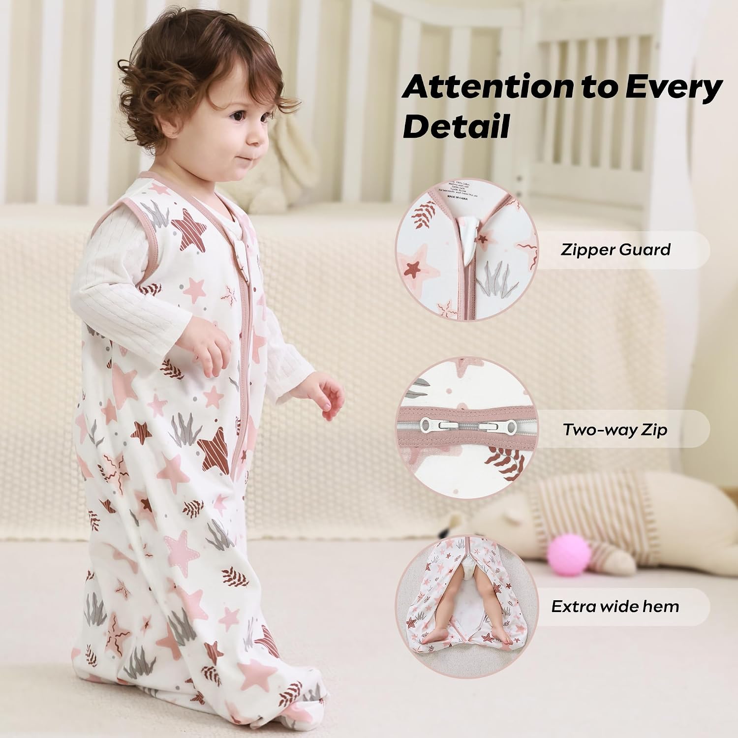JELLYMONI Baby Sleep Sack 0-6M, 0.5 TOG, 100% Cotton Wearable Blanket image 2