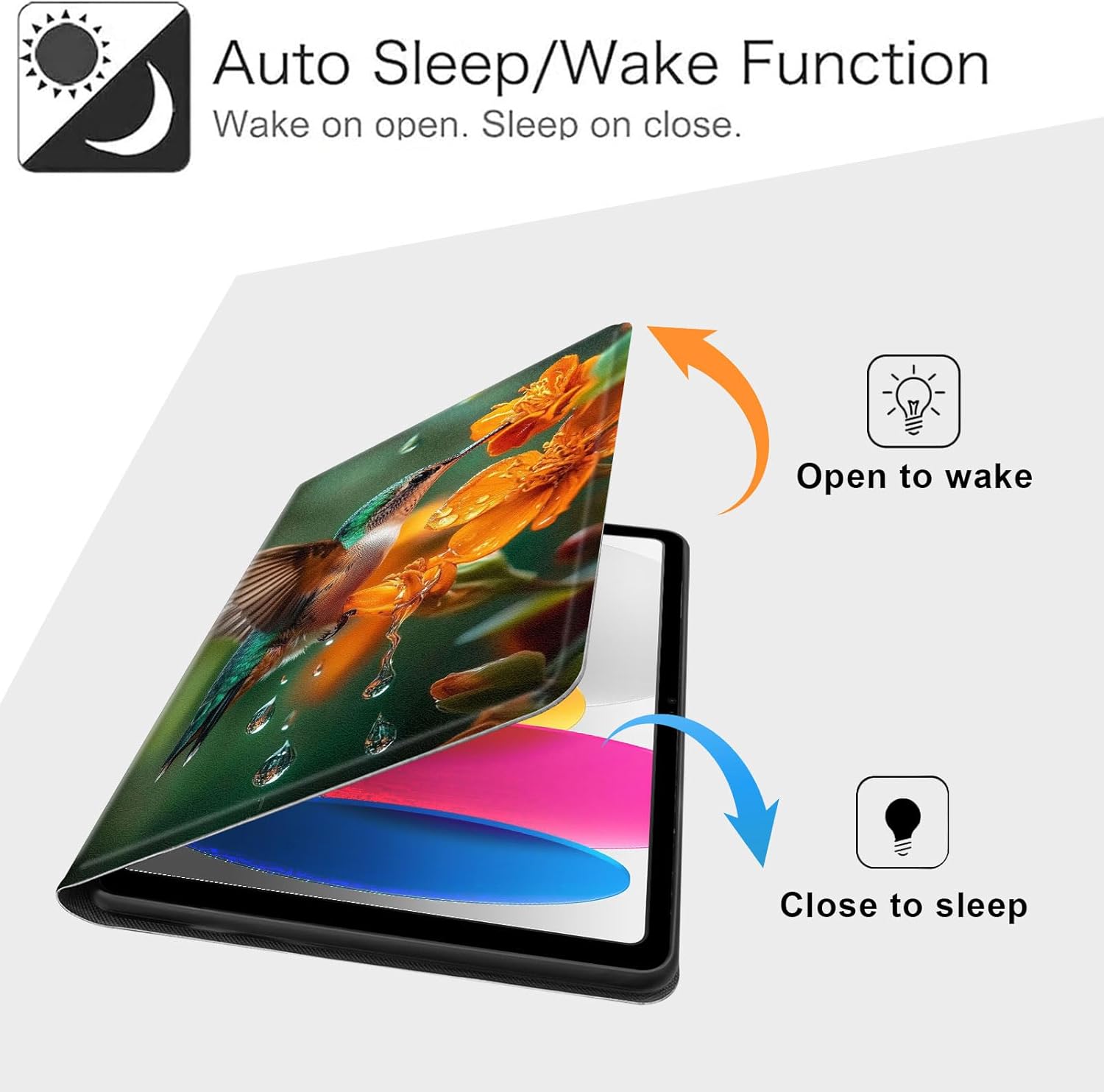 Case for iPad (A16) 11th Generation 11 Inch 2025/iPad 10th Generation 10.9 Inch 2022, Slim PU Leather Stand Cover with Auto Wake/Sleep, Multi-Angle Viewing & Shockproof, Hummingbird