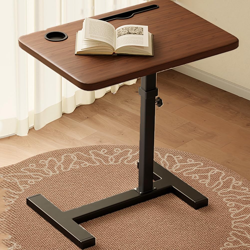 SXZenSpace Adjustable C Shaped Side Table with Hidden Wheels,Foldable End Table,Couch Tables That Slide under for Bedroom, Living Room,Study Room,Walnut,With card slot