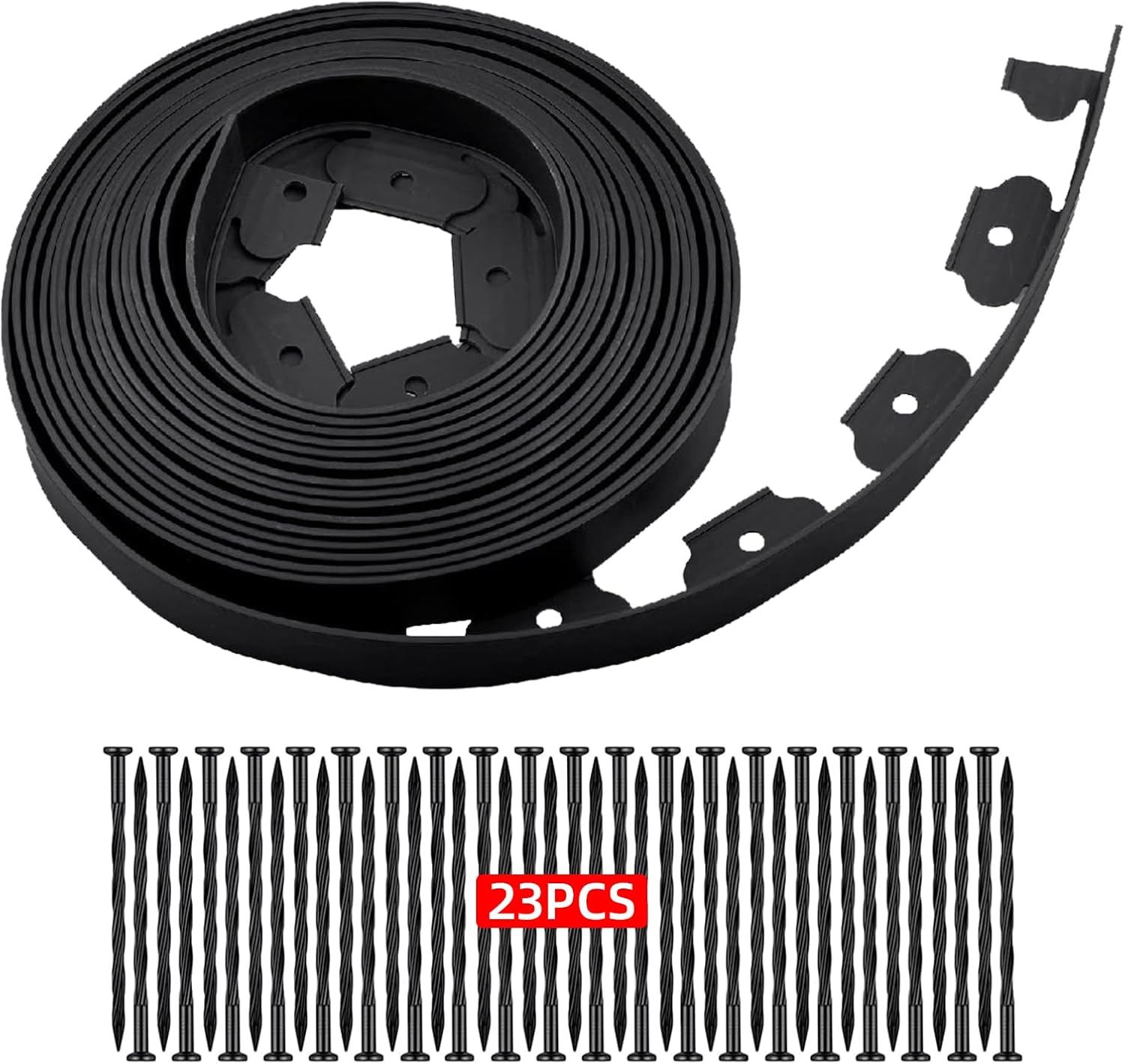 Plastic Edging for Landscaping，No-Dig 2in × 25ft Kit of Black Landscape Edging with 23 Spikes, for Flower Beds, Tree Rings, Pathways ，Plastic Garden Border