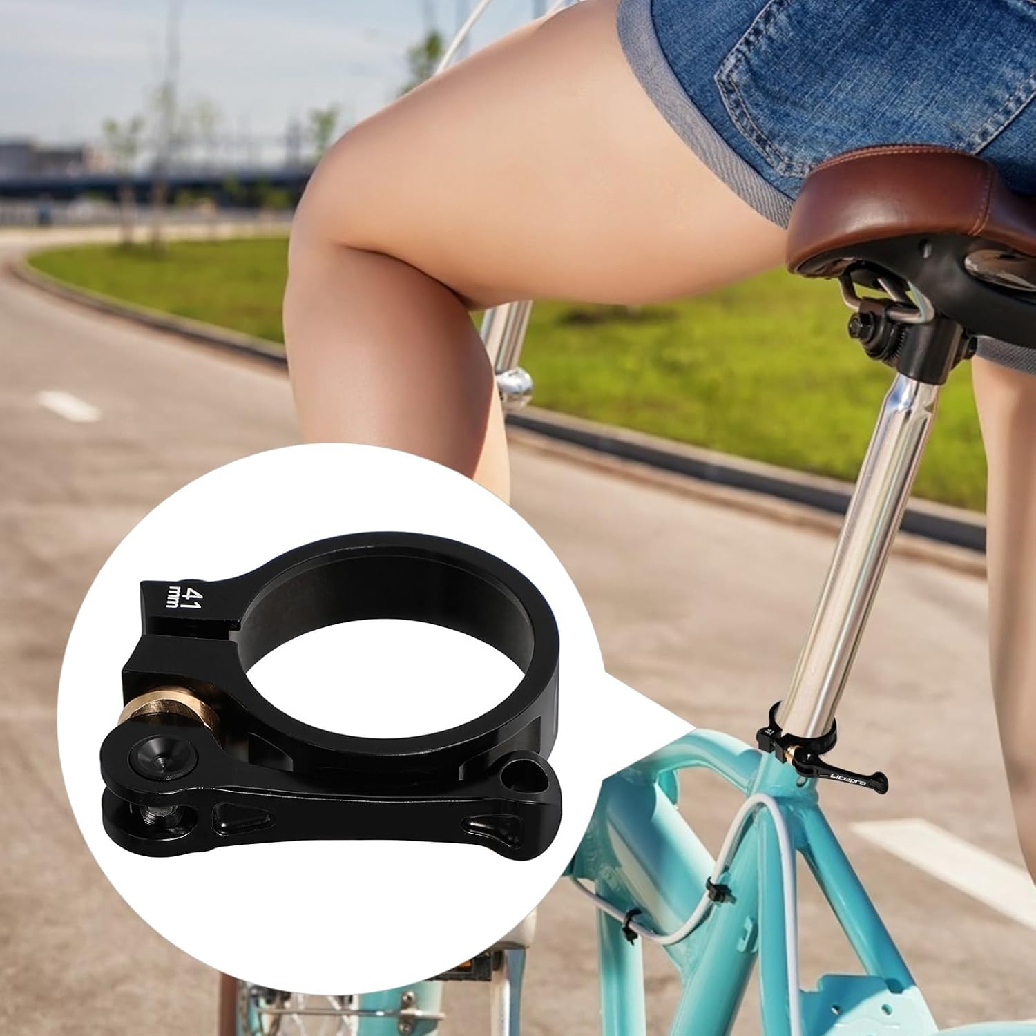 Outanaya Bike Seatpost Clamp 33.9mm Folding Bike Seat Clamp Aluminum Alloy Fixed Lock Bicycle Seat Tube Clip for Outdoor Cycling Parts