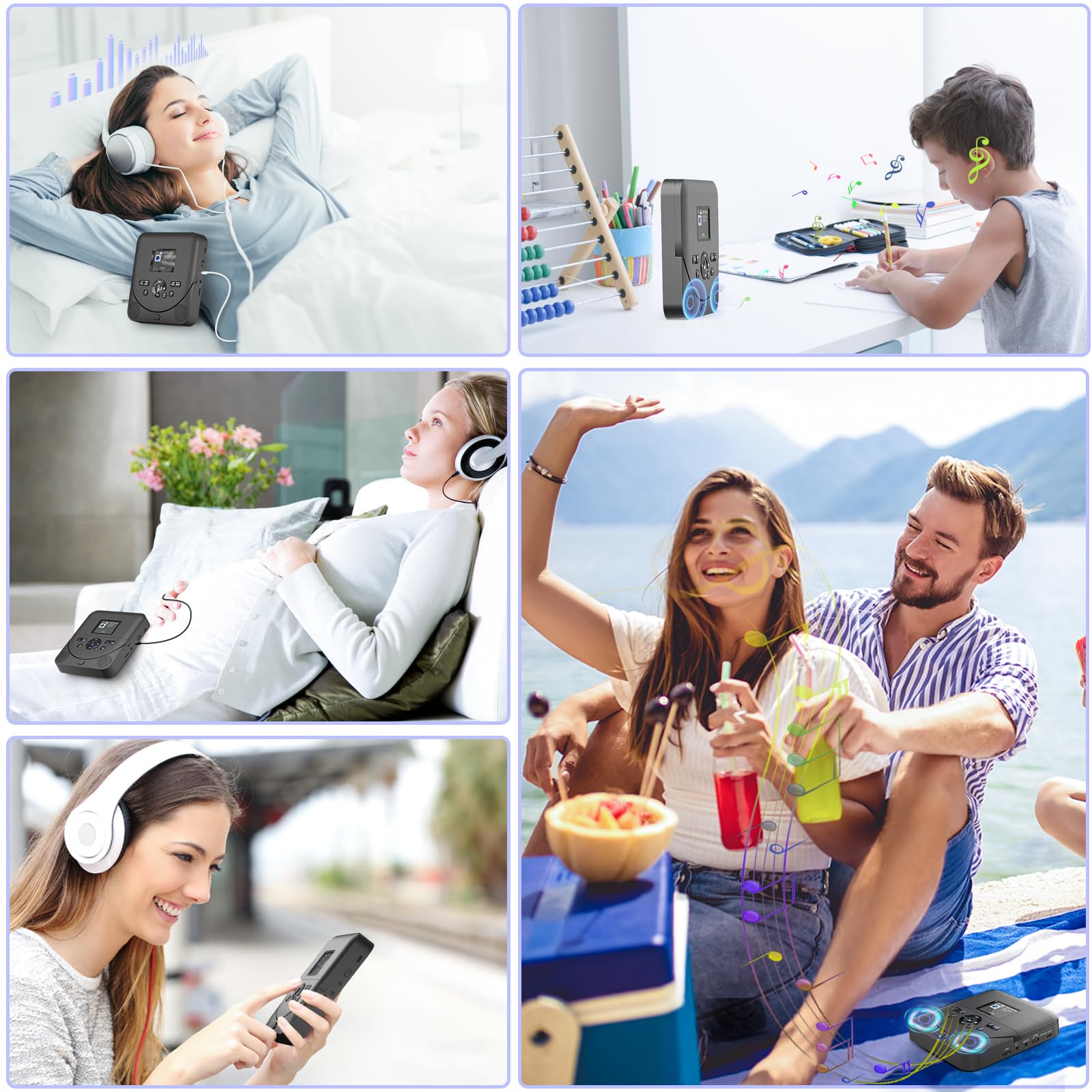 Lecteur CD Portable Bluetooth FELEMAN avec Haut-parleurs, Écran, Rechargeable, Émetteur FM, Noir