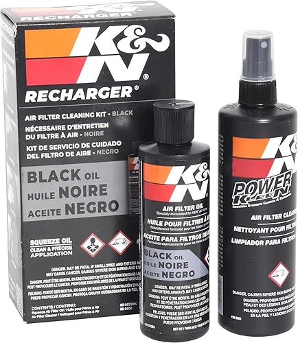 K&N Kit de limpieza del filtro de aire: limpiador de filtros de botellas y aceite de aceite negro; Restaura el rendimiento del filtro de aire del