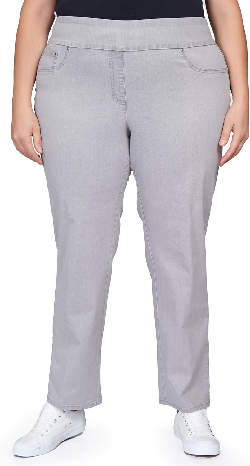 Ruby Rd. Womens Plus-Size Mid-Rise Pull-On Straight Extra Stretch Denim Pant
