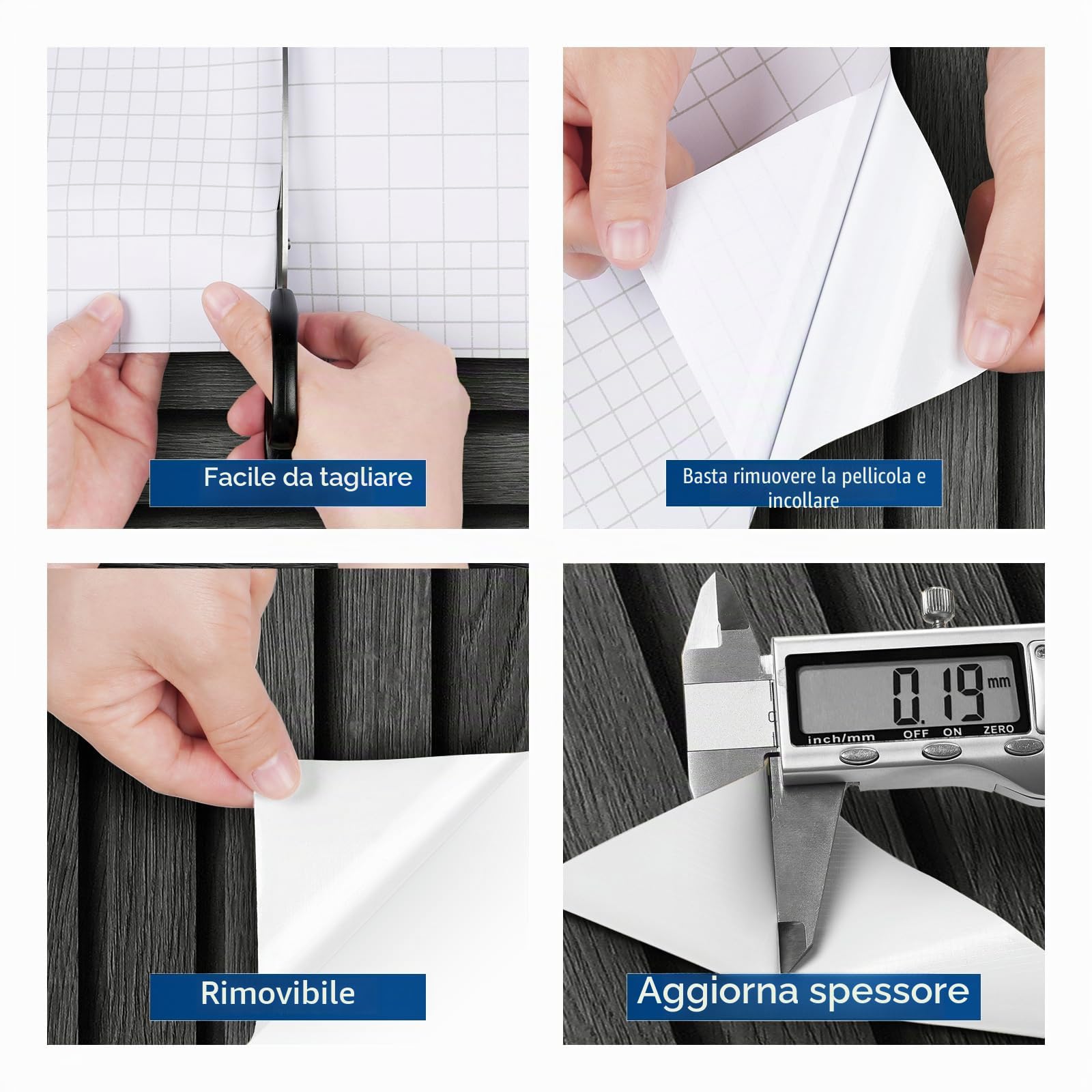 FunStick 60CM×5M Carta da Parati Adesiva Muro 3D Nero Soggiorno Moderna PVC Carta da Parati Legno Carte Autoadesiva Top Cucina Piano Lavoro Pellicola Adesiva per Top Cucina Effetto Legno Nero Grigio