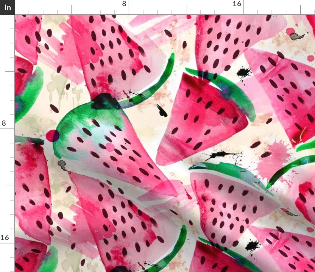 Spoonflower Fabric - Watermelon Watercolor Fruit Pink Summer Whimsical Printed on Petal Signature Cotton Fabric by The Yard - Sewing Quilting Apparel Crafts Decor