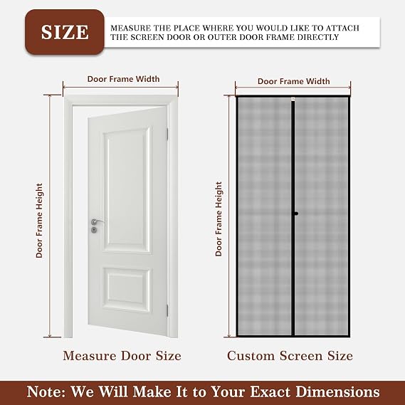 Yotache Custom Size Fly Screen Door, Reinforced Polyester Anti-Tearing Mosquito for Patio Doors High Transparent Hands Free Entry Great for Pet and Kid, Black, White, Grey