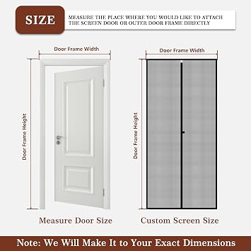 Yotache Custom Size Fly Screen Door, Reinforced Polyester Anti-Tearing Mosquito for Patio Doors High Transparent Hands Free Entry Great for Pet and Kid, Black, White, Grey