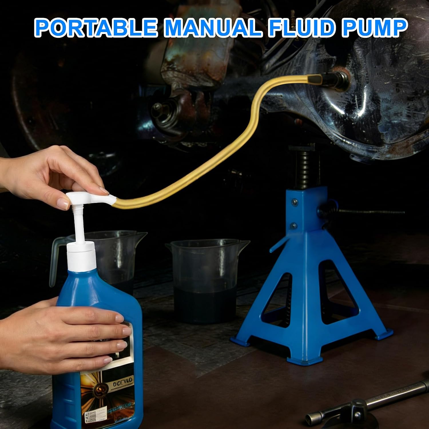 Fluid Pump for Standard Quart Bottles, 8cc Per Stroke, Premium Transmission Fluid Pump with 3rd Hand Adapter and Flexible Tube, Transfer Gear Oil, Transmission & Differential Fluid (28mm)