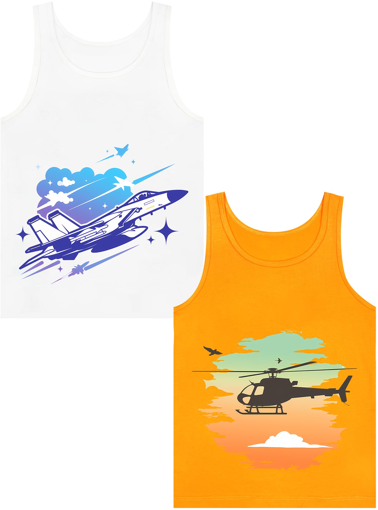 Boys Tank Top 100% Combed Cotton Tagless Cute Design Colorful 2-Pack 2T-16Y