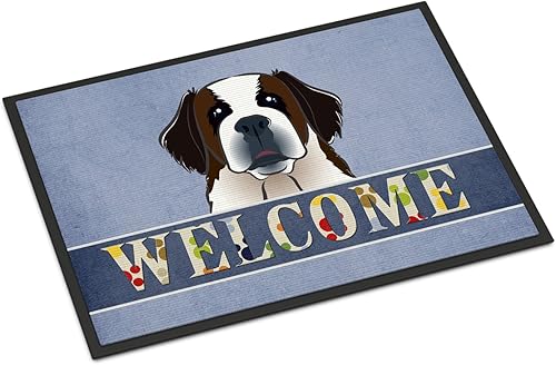Miniatura 217 de Caroline's Treasures BB1449JMAT - Tapete de bienvenida de carlino negro, 24 x 36 pulgadas, tapete azul para puerta delantera, para interiores