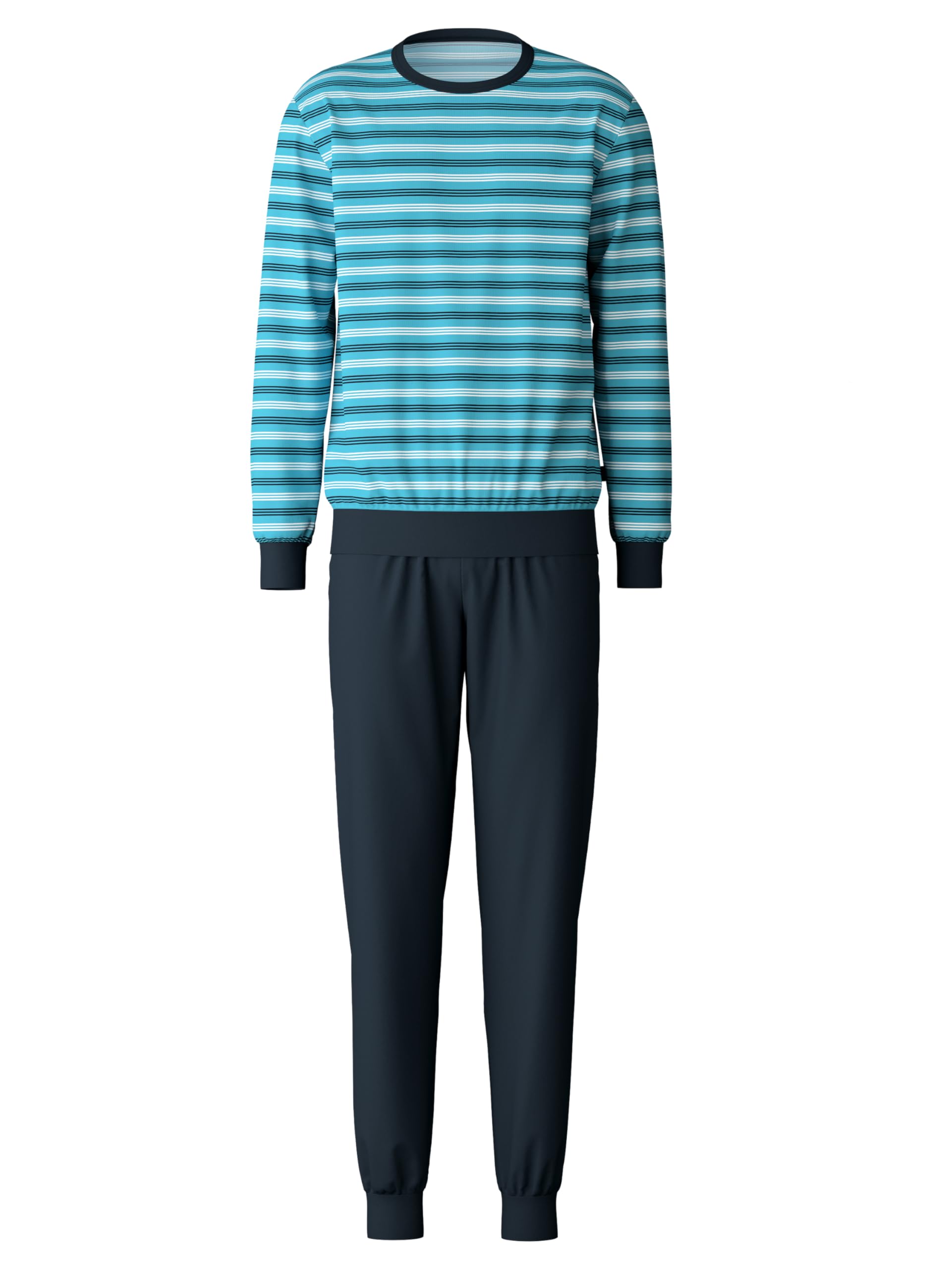 CALIDA Relax Enjoy Bündchen-Pyjama Herren, extraglatte Fein-Interlock-Baumwolle Bright Blue 52-54