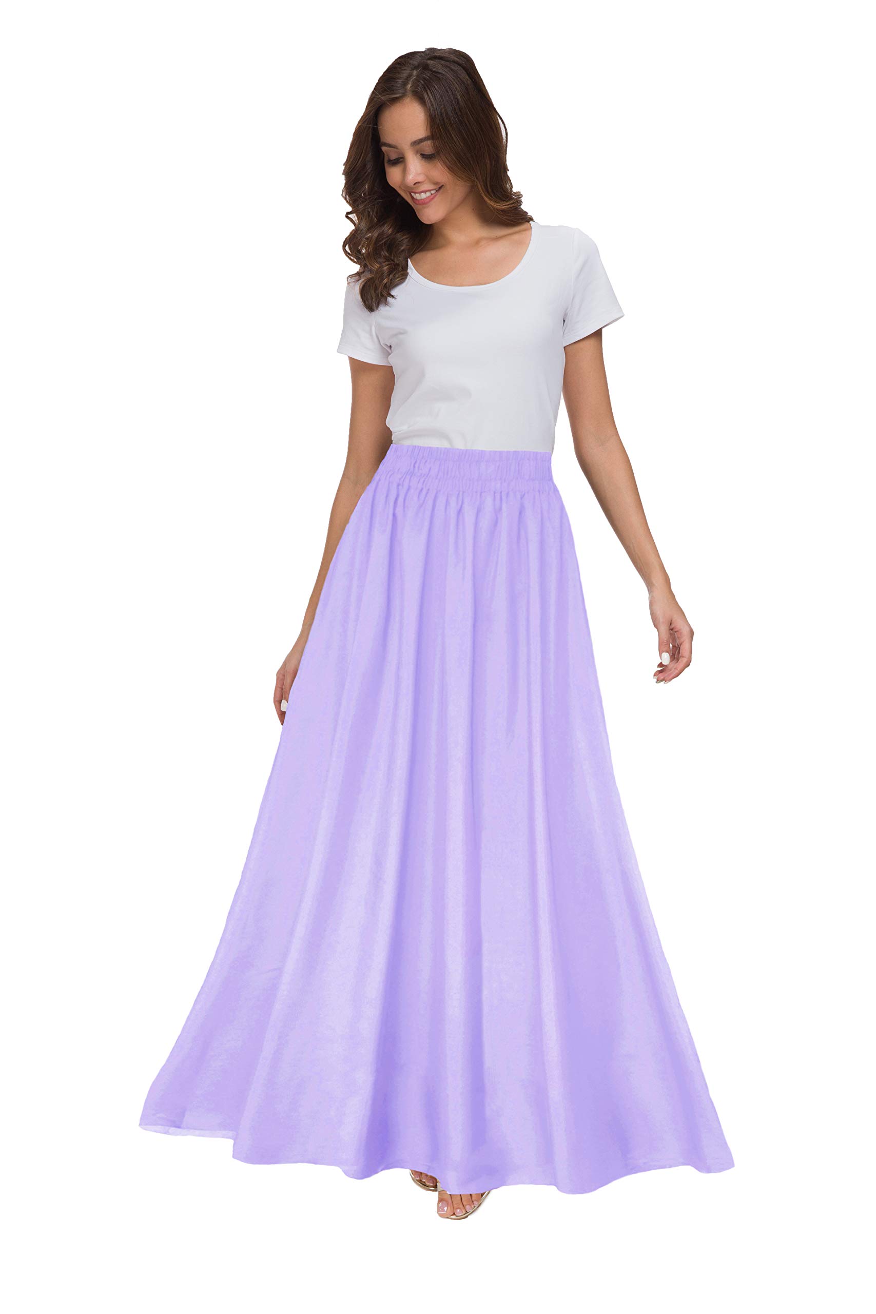 Sinono Womens Chiffon Retro Maxi Skirt Vintage Ankle-Length Skirts, Lavender, XXL