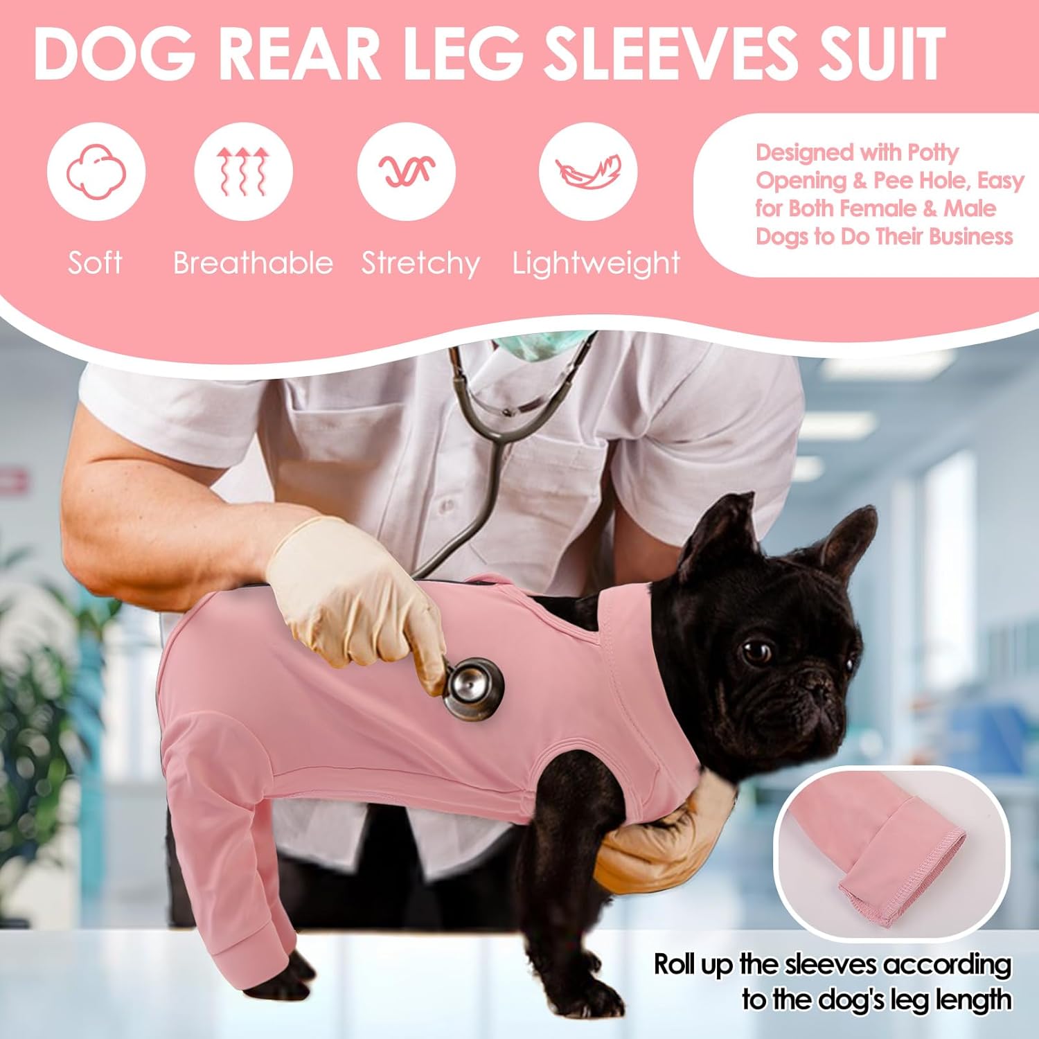 KOESON Dog Recovery Suit Hind Leg, Recovery Sleeve for Female Male Dogs, Pet Leg Sleeve to Stop Licking, Pet Rear Leg Wound Cover, Dog Spay Onesie for Wound Heal Care