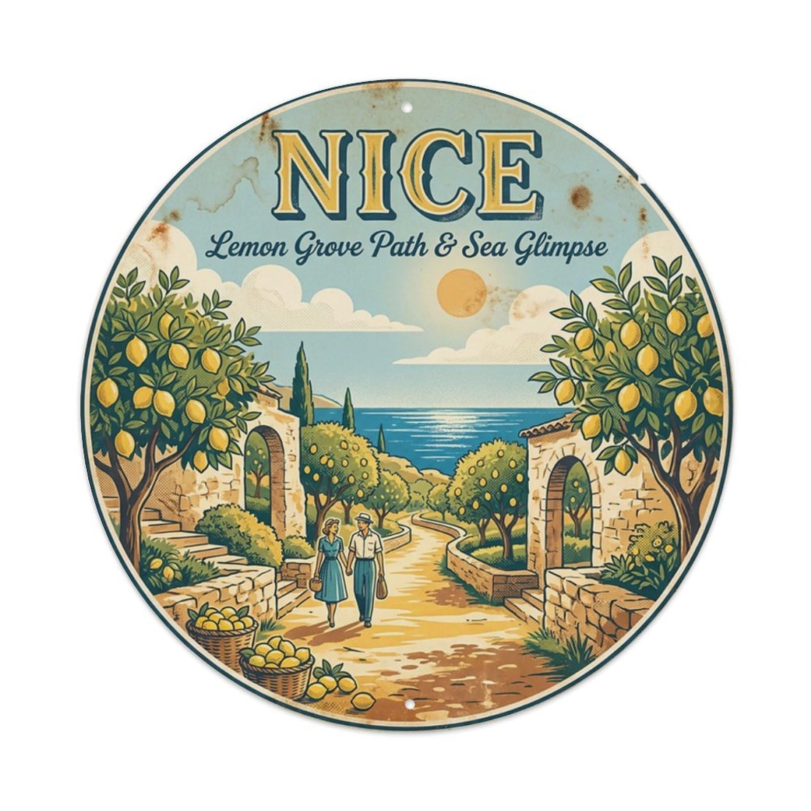 Olhnbad Style Lemon Grove Path Sea Glimpse Culture Nice Travel Retro Metal Tin Sign