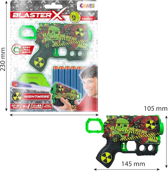 CRAZE BLASTER-X Foam Gun: 16cm Kids Foam Blaster Toy, 6 Darts, 10m Range, Foam Dart Gun, Kids Foam Gun Toy, Party Games, Nano