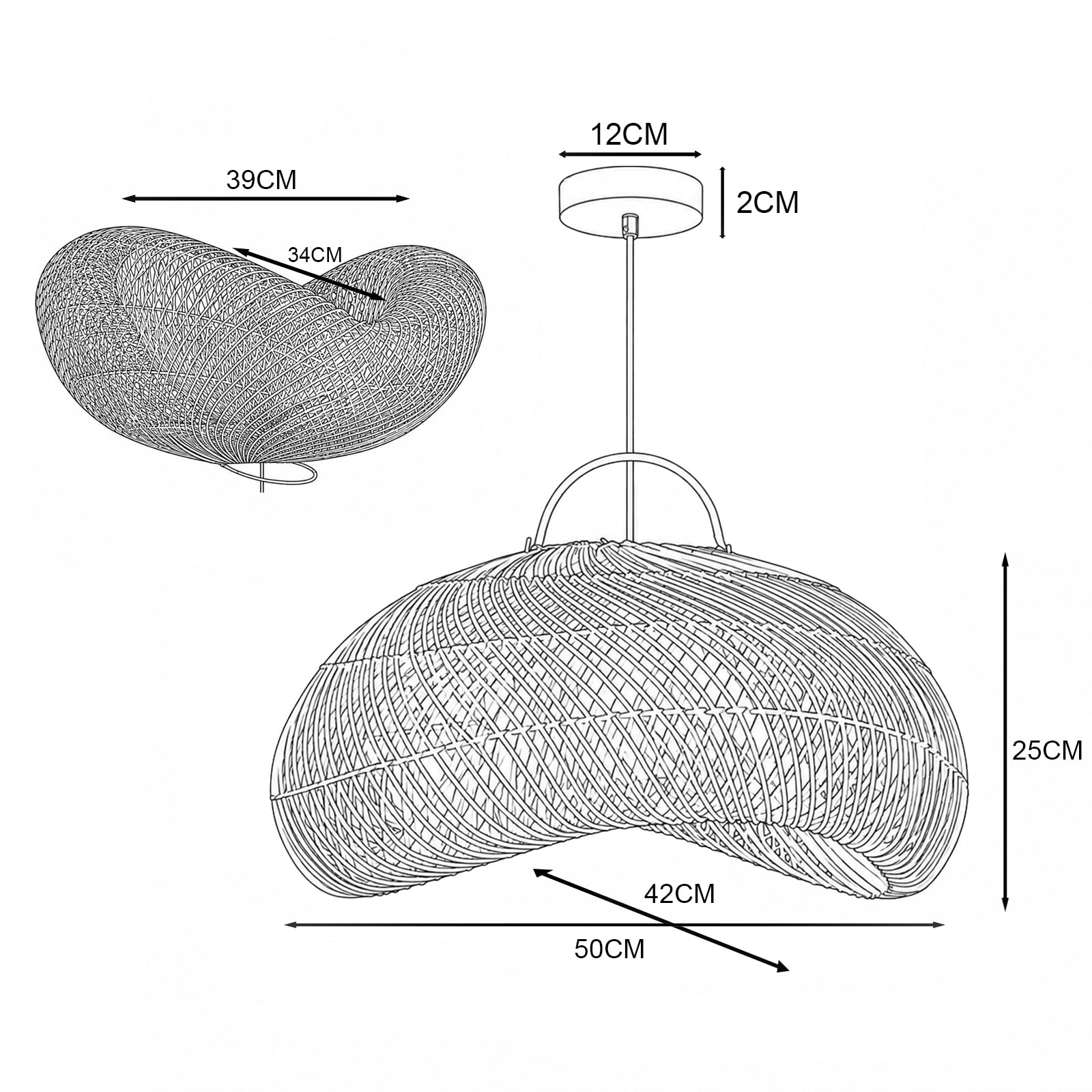 Alpinaluz Lampa Wisząca Sufitowa E27 Naturalny Rattan Jak Wiklina 50 cm
