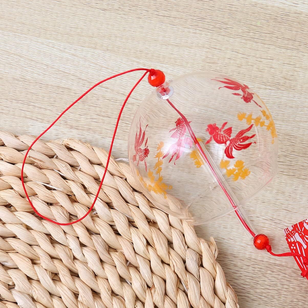 Abaodam Japanese Style Goldfish Hanging Wind Chime Glass Bell Outdoor Indoor Decorative Fish Ornament for Patio Garden Home Car