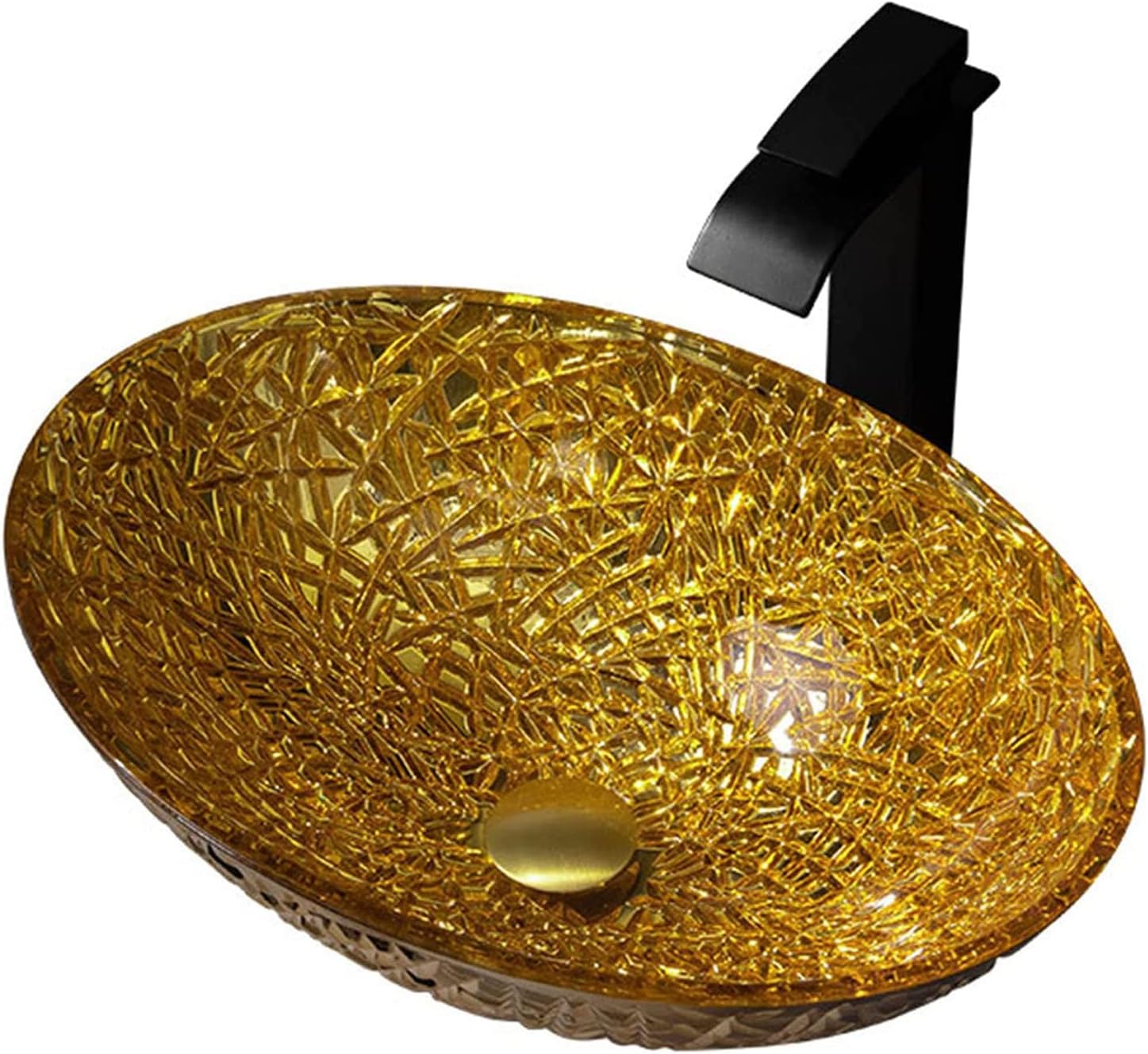 FNNEMG Bathroom Vessel Sink Gold, Tempered Glass Oval Vessel Sink ...