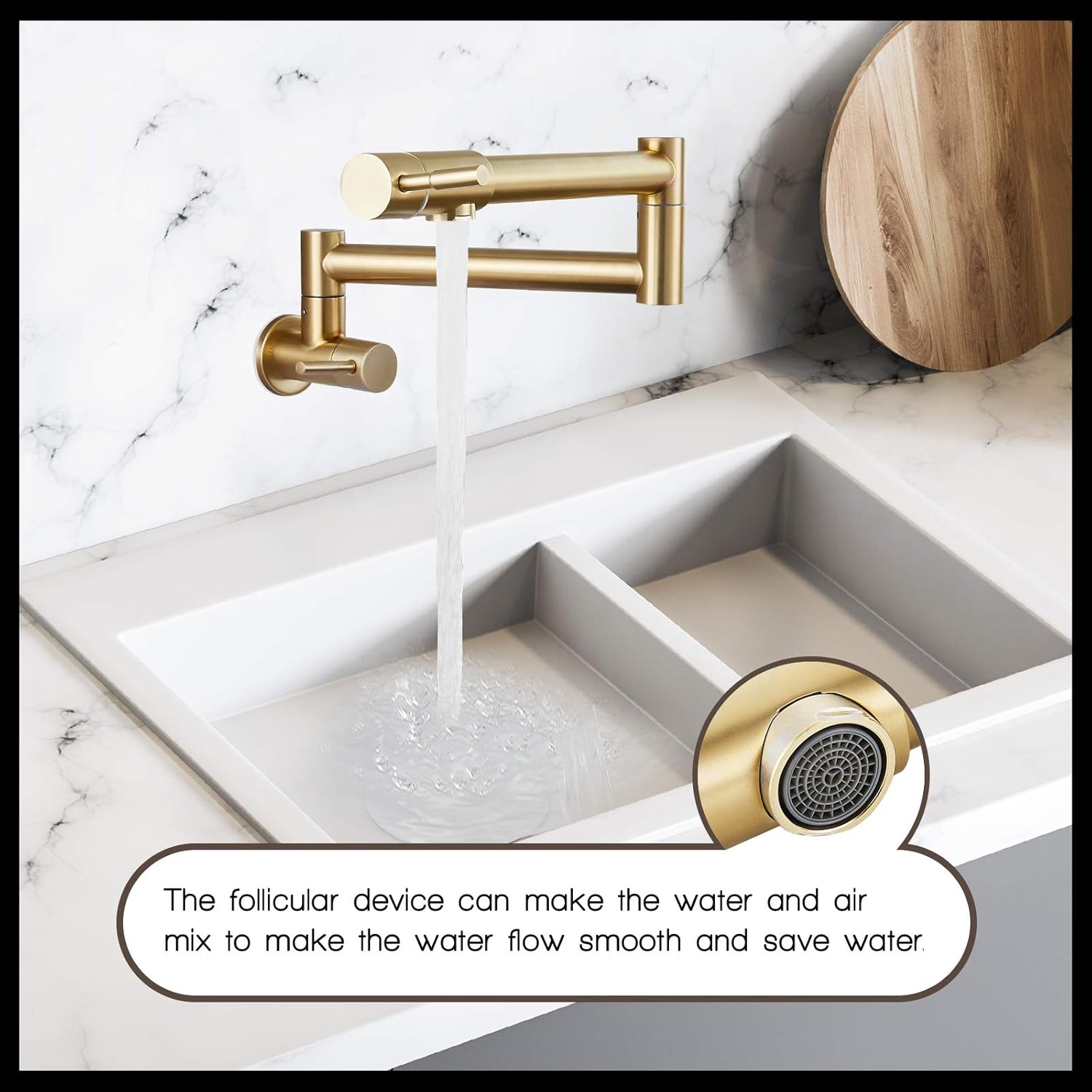 Exсluѕіvе Dіѕсоunt 60% Prісе ABMILLY Pot Filler Brushed Gold Wall Mounted Folding Stretchable Kitchen Restaurant Sink Faucet with Double Joint Swing Arm Single Hole Two Handles Commercial NPT Stainless Steel