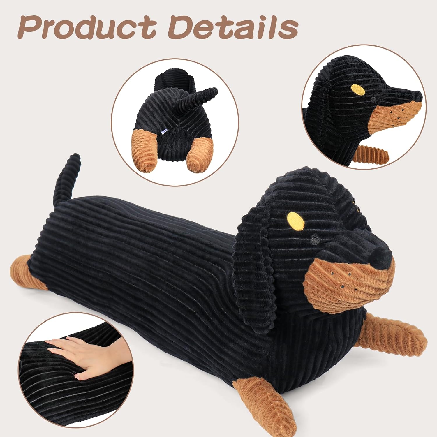 Dachshund Stuffed Animal 36 in Black, Weiner Dog Stuffed Animal Long Body Pillow, Cute Funny Large Dachshund Toys Plush Decor Ideal Gift for Kids and Adults