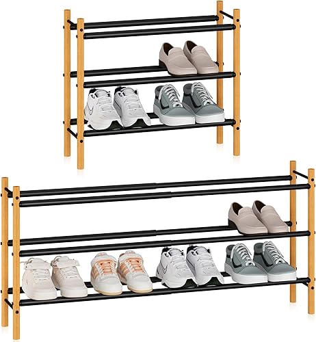 Miniatura 9 de STORAGE MANIAC Estante de zapatos ampliable, estante pequeño apilable de 8 pares, organizador de zapatos ajustable de metal para armario, entrada,