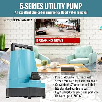 Little Giant 5-MSP 115-Volt, 1/6 HP, 1500 GPH, Aluminum Manual Utility Pump, 25-Ft. Cord, Blue 505712