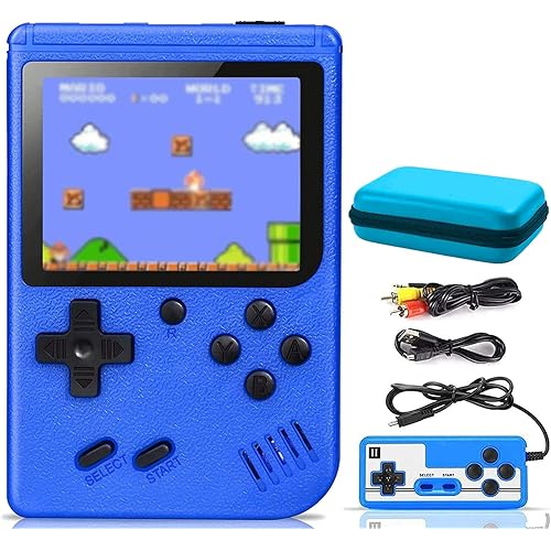 Retro Handheld Game Console ，Portable Retro Video Games Consoles 400 Classical FC Games-3.0 Inches Screen Rechargeable Battery Hand Held Classic System Retro Gray with Storage Case (Blue)