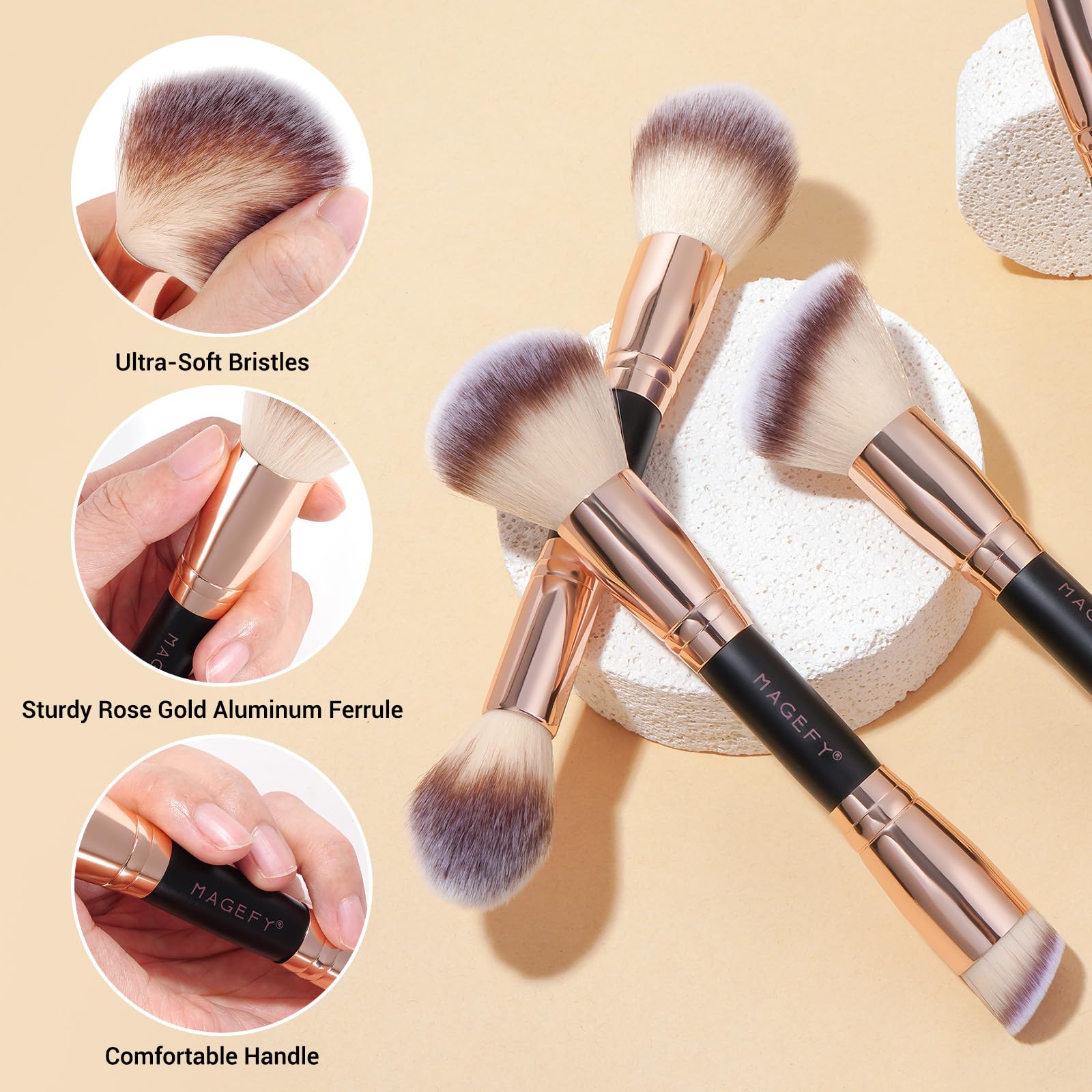 MAGEFY Set di pennelli da trucco multifunzione, 37 pezzi, con doppia estremità, per cipria, fard, ombretti, set di pennelli da trucco, colore oro nero