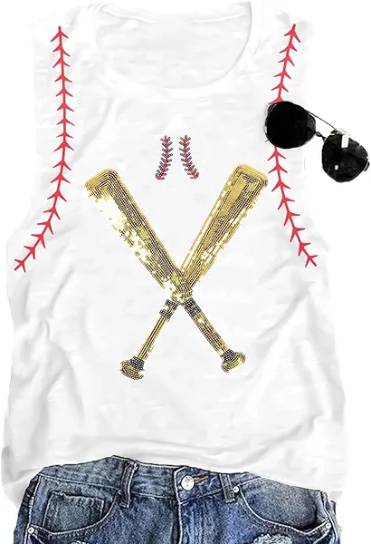 Baseball Shirt Women Swing for The Fences Racerback Tank Top Baseball Mom Summer Vest Sleeveless Casual T Shirt