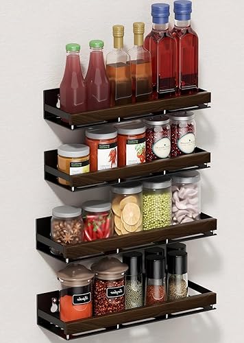 Miniatura 7 de Organizador magnético de especias de nogal para refrigerador, soporte de pared, estante de especias magnético para refrigerador, organizador de
