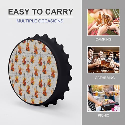 Miniatura 7 de Abrebotellas magnético de cerveza, con estampado vintage de violonchelo, portátil, con una sola mano, pequeño abrebotellas magnético para nevera con