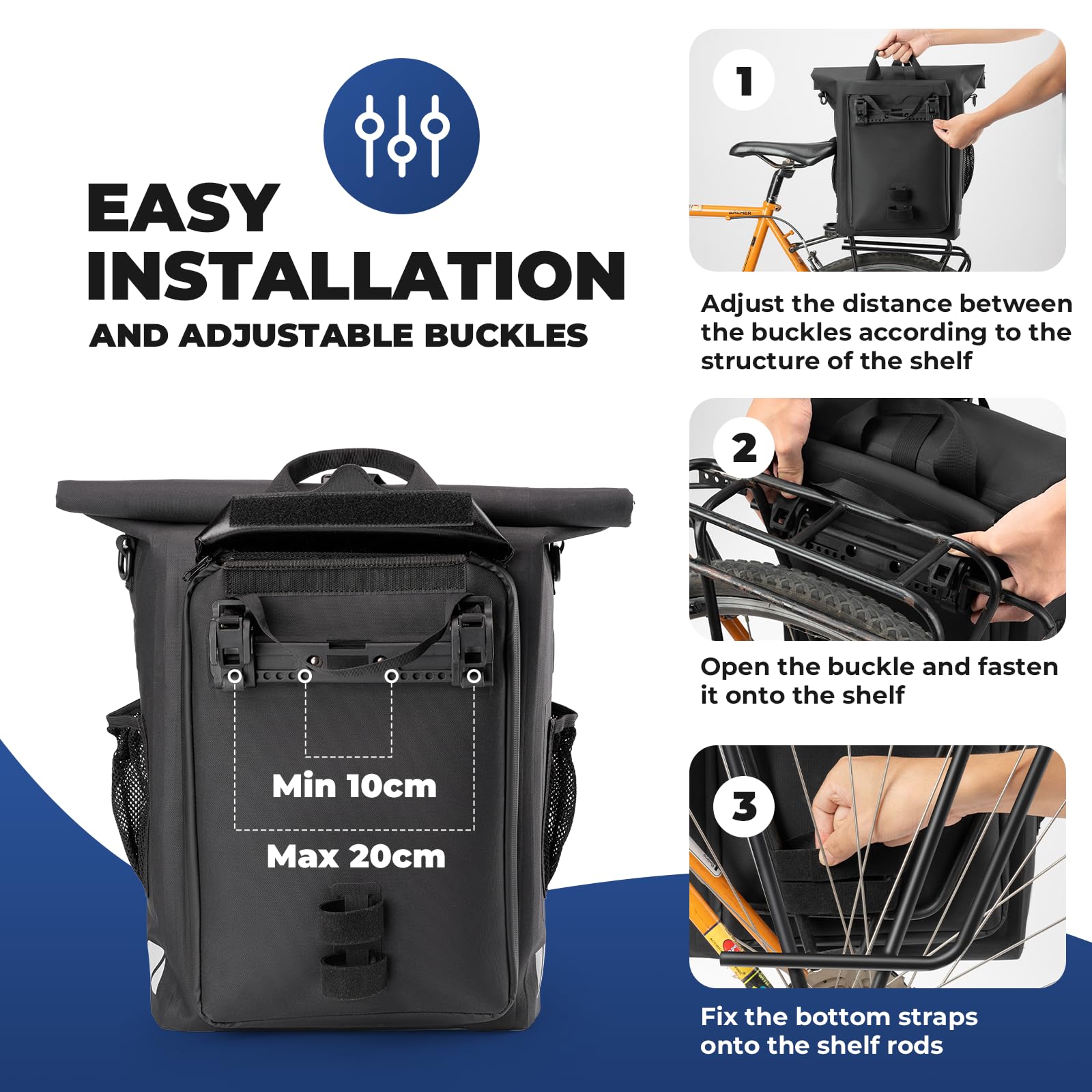ROCKBROS Borse Bici Posteriore Laterali, Borsa Bicicletta Portapacchi, Zaino Impermeabile, Portabagagli Multifunzionali con Capacità Massima 18L, Ideale per Ciclismo, Escursione